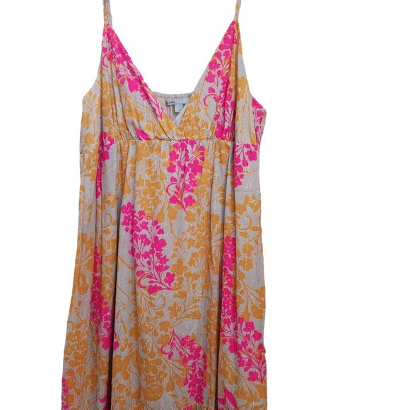 Old Navy Y2K Maxi Dress XXL Tiered Boho V-Neck Metallic Sleeveless‎ Beach Lined - Picture 2 of 12